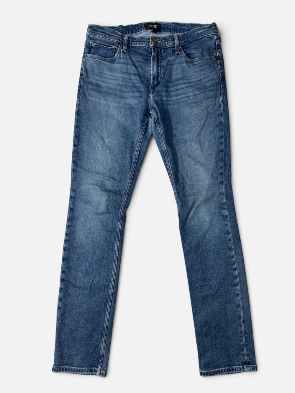 Paige mens 33x32 federal slim fit light blue stretch denim blue jeans EUC